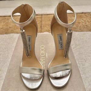 Jimmy Choo Viola Crystal 100, Silver/ Metallic Leather Heels